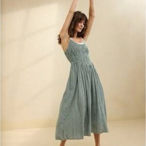 Aerie Sage Green Gingham Midi Dress